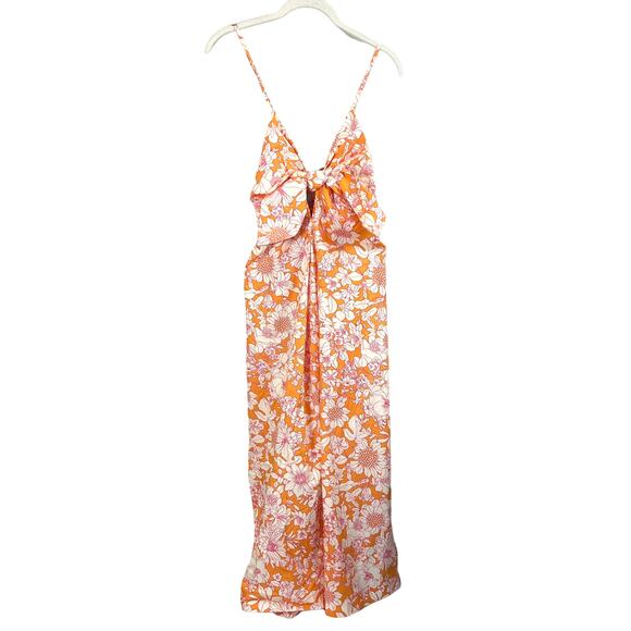 J Crew Tie-Front Cotton Poplin Midi Dress in Orange Floral Women's L NEW - Picture 4 of 8